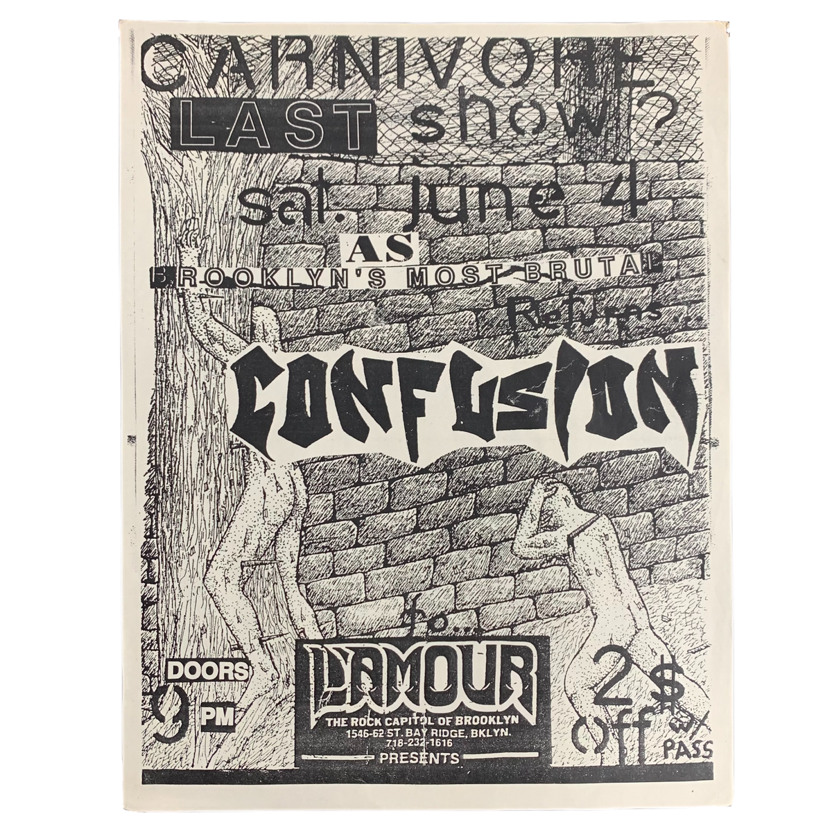Vintage Carnivore &amp; Confusion &quot;Live At L&#39;Amour&quot; Last Show Flyer