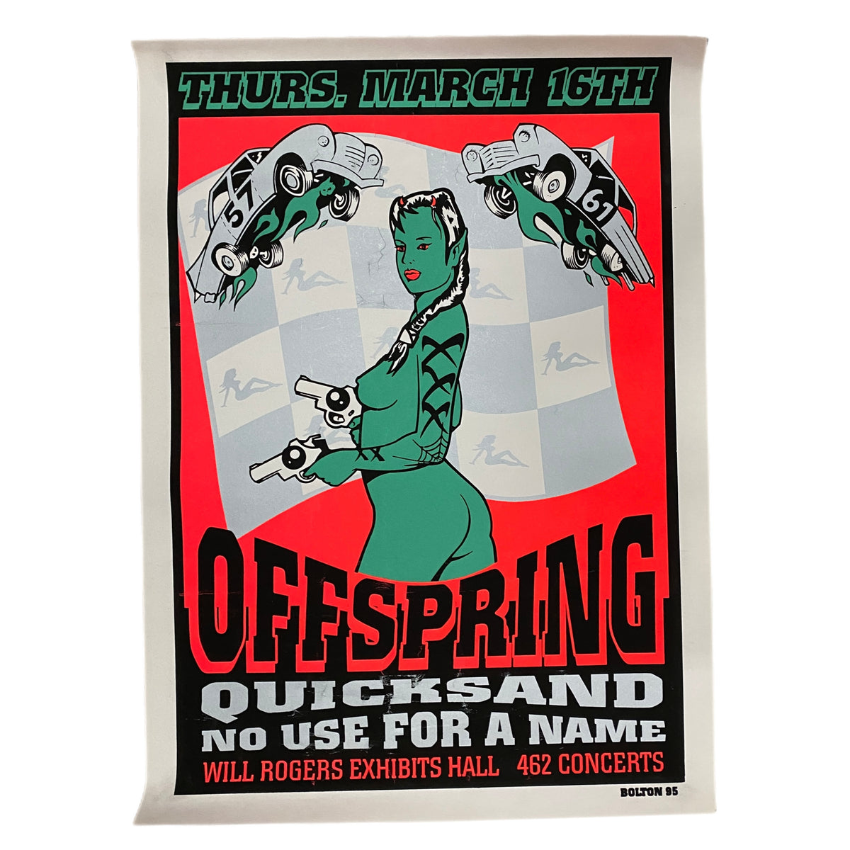 Vintage Offspring Quicksand No Use For A Name &quot;Will Rogers Exhibits Hall&quot; Bolton 1995 Screenprinted Poster