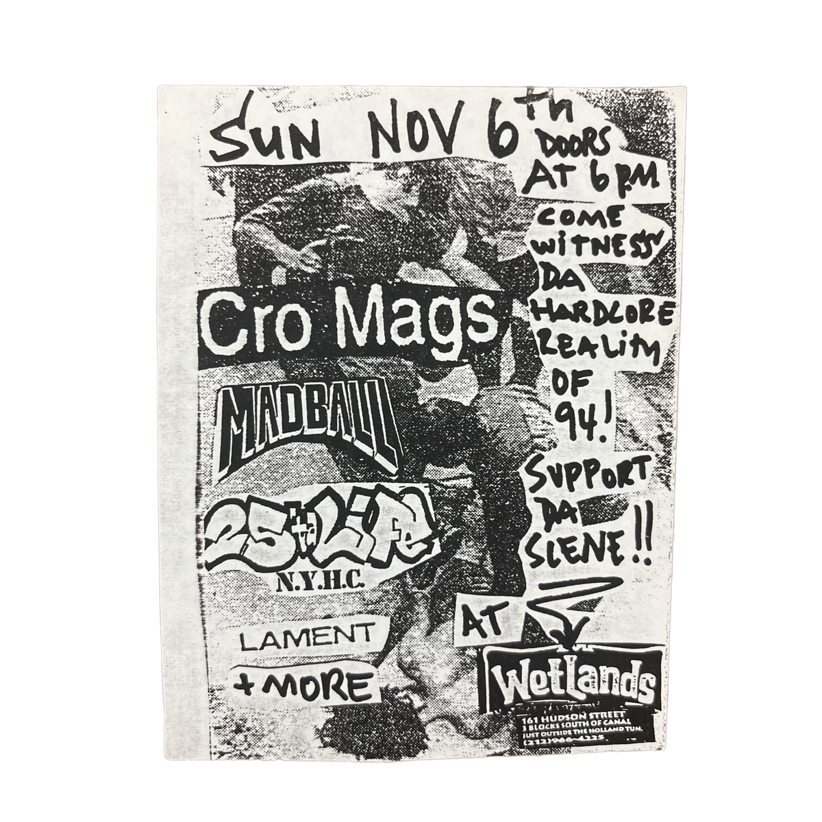 Vintage Cro-Mags Madball 25 Ta Life &quot;Hardcore Reality &#39;94&quot; Wetlands Mini Show Flyer