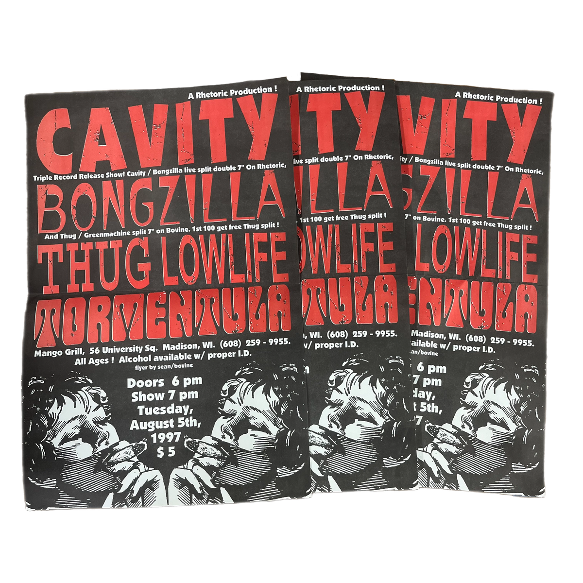 Vintage Cavity &quot;Bongzilla Thug Lowlife Tormentula&quot; Triple Record Release Show Flyer