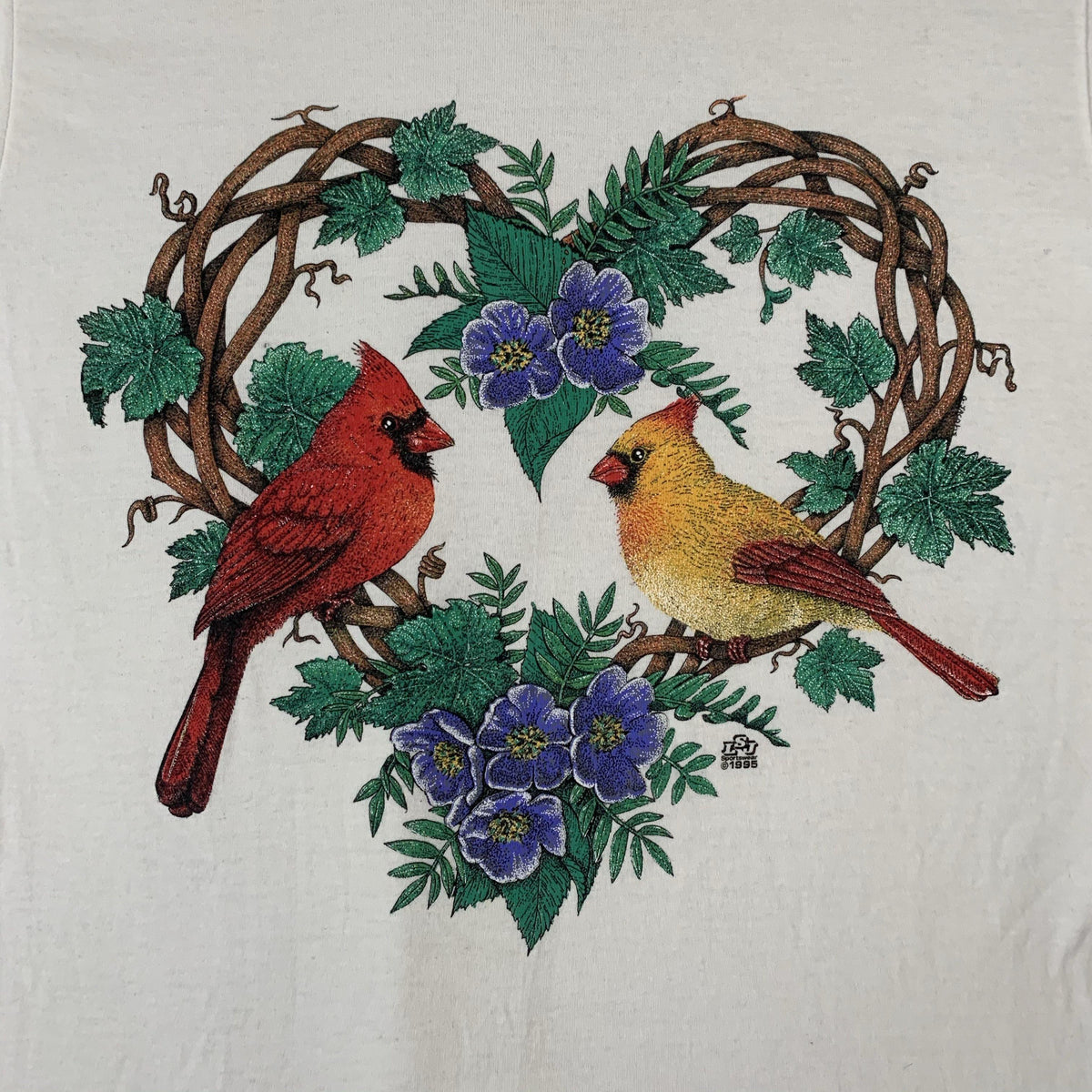 Vintage Original Love Birds Cardinals T-Shirt Detail