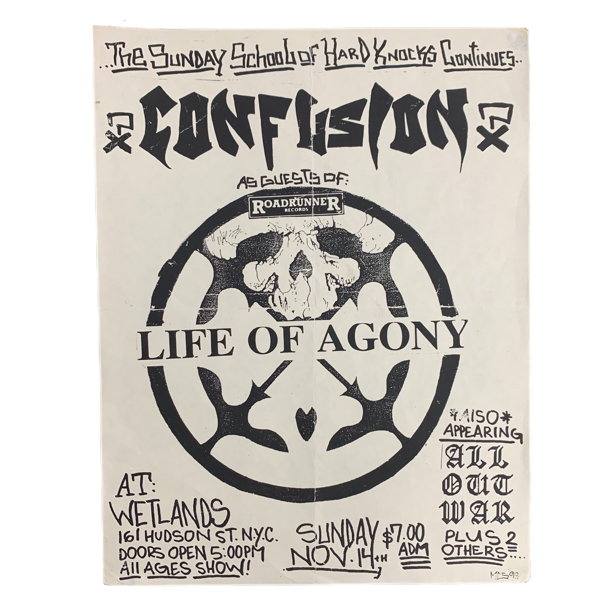 Vintage Confusion &amp; Life Of Agony All Out War &quot;The Sunday School Of Hard Knocks&quot; Flyer