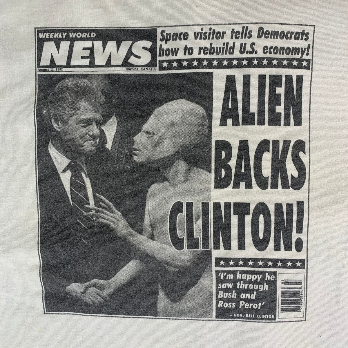 Vintage Weekly World News &quot;Alien Backs Clinton!&quot; T-Shirt