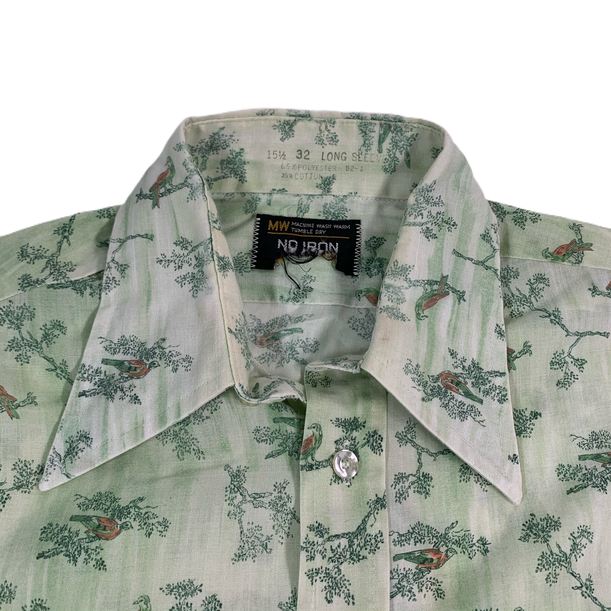 Vintage Original 70s Canary All Over Print Button UP Shirt collar detail