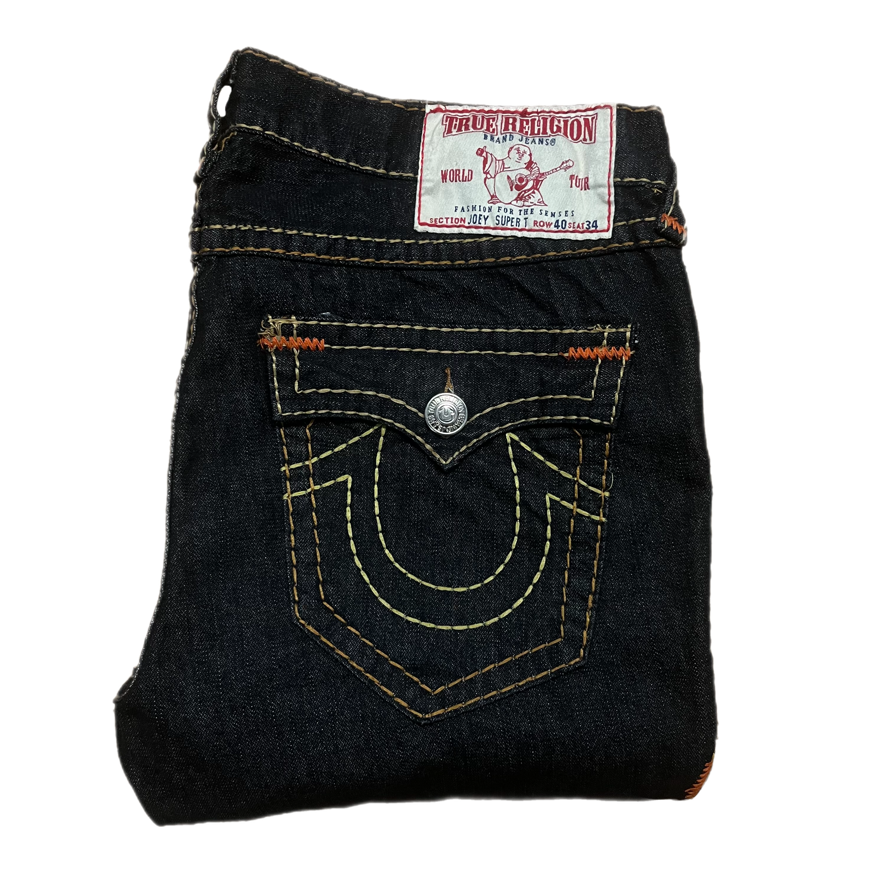 TRUE RELIGION JOEY SUPER T 白ステッチ 濃紺 io パンツ