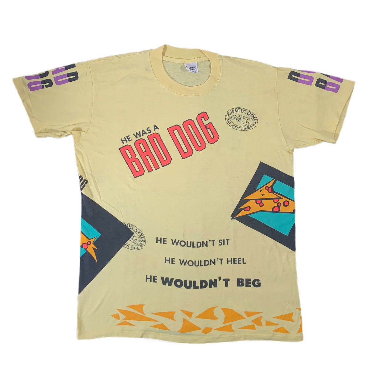 Vintage orignal Bad Dog He Wouldn&#39;t Sit Multi Print T-Shirt