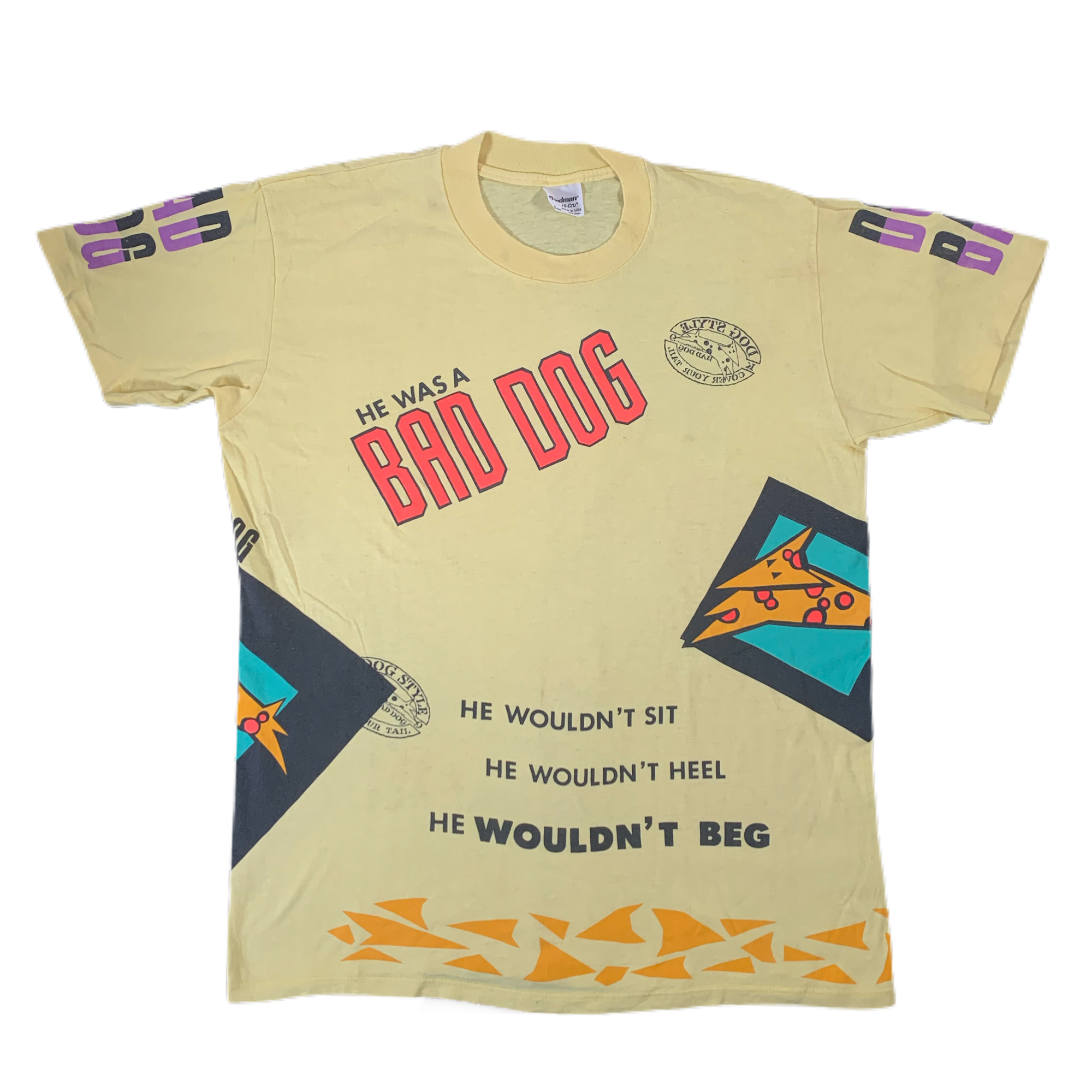 Vintage orignal Bad Dog He Wouldn't Sit Multi Print T-Shirt