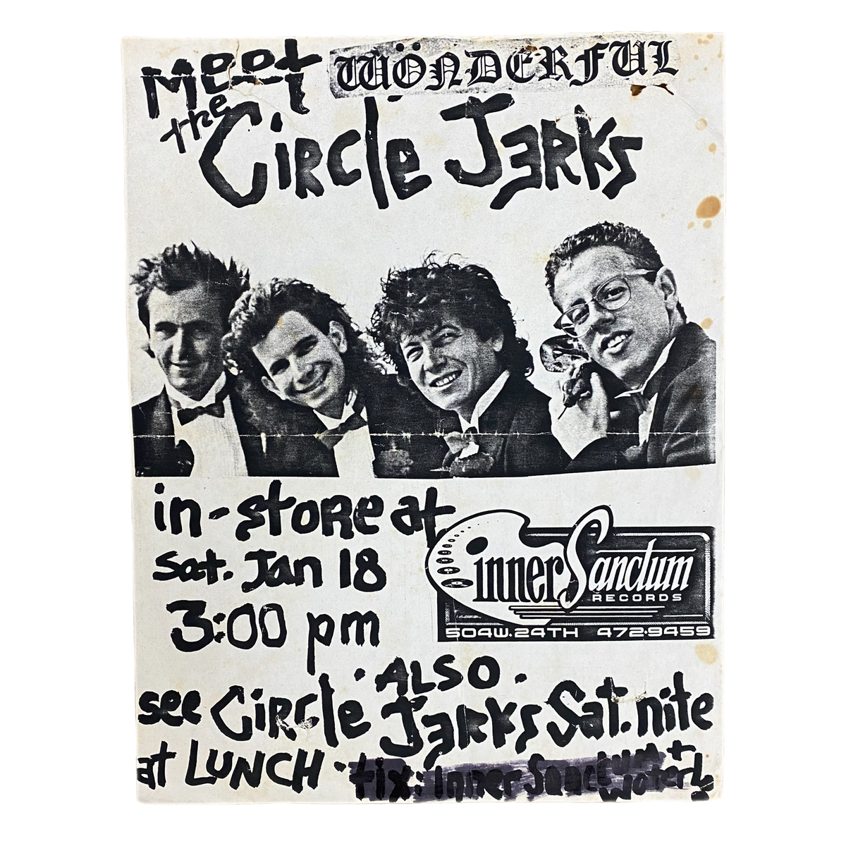 Vintage Circle Jerks &quot;In-Store&quot; Inner Sanctum Records Flyer