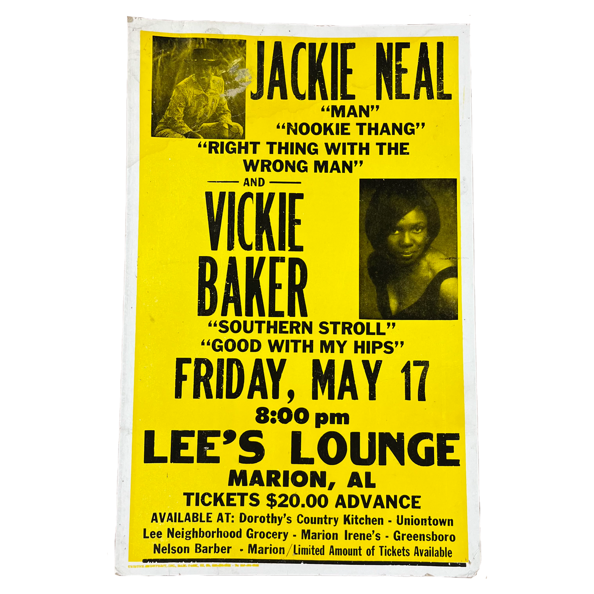 Vintage Jackie Neal And Vickie Baker &quot;Lee&#39;s Lounge&quot; Tribune Showprint Inc Show Poster