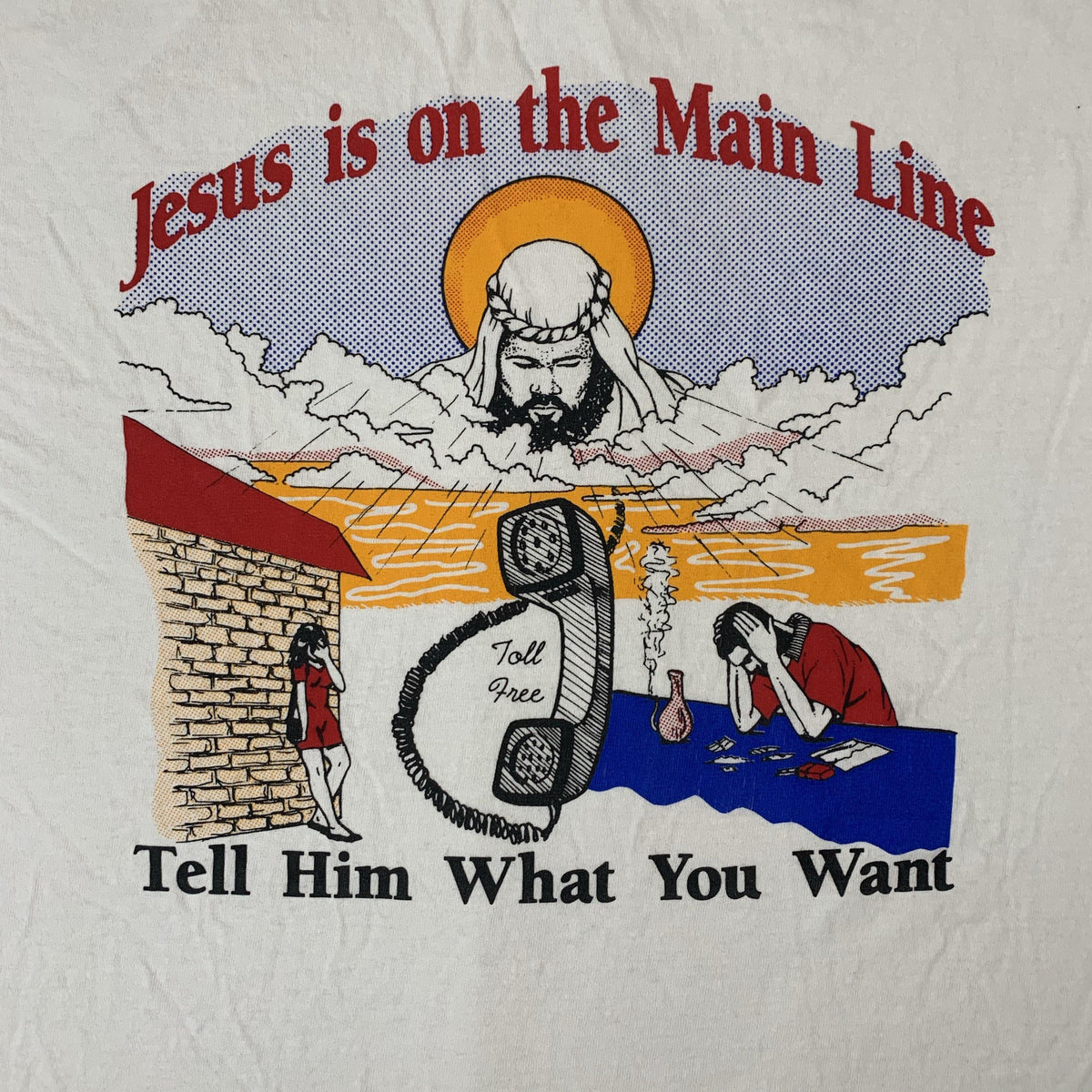 Vintage Jesus Is On The Main Line Toll Free T-Shirt Detail
