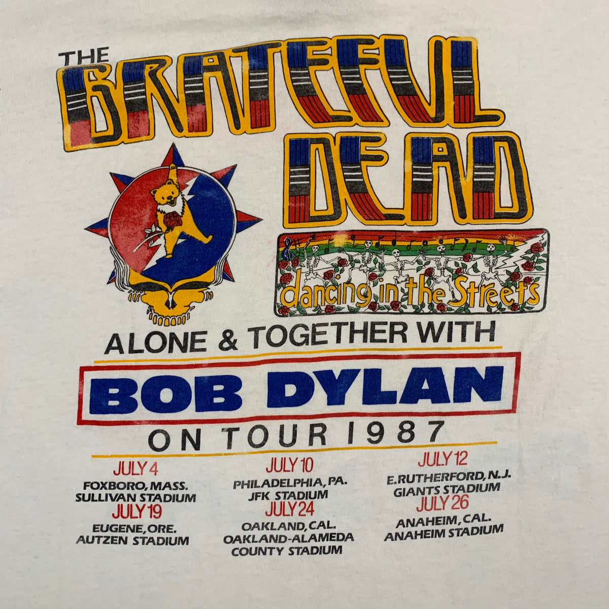 Music Vintage Bob Dylan and Grateful Dead Tee Shirt 1987 Size Small
