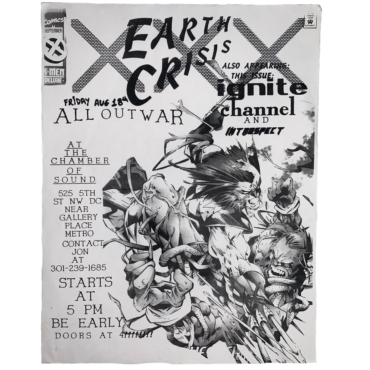 Vintage Earth Crisis All Out War 1995&quot;The Chamber Of Sound&quot; X-Men DC Flyer