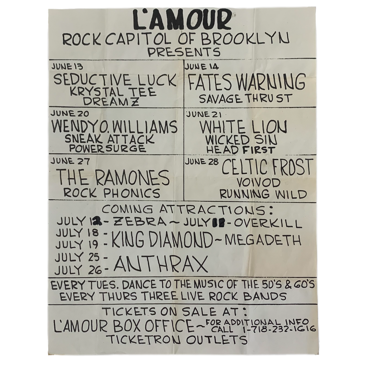 Vintage L&#39;Amour &quot;Rock Capital Of B&#39;KLYN&quot; Show Calendar Flyer