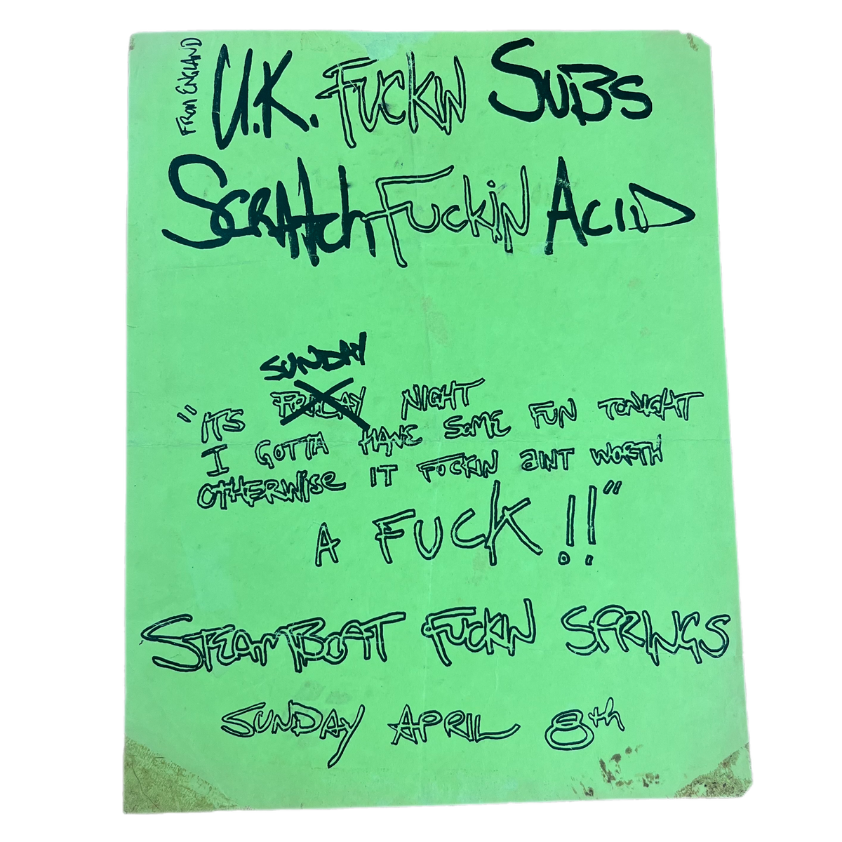 Vintage UK Subs Scratch Acid &quot;Steamboat Springs&quot; Show Flyer