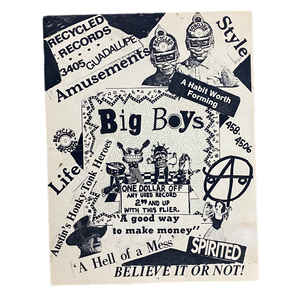 Vintage Big Boys &quot;Frat Cars&quot; Recycled Records Flyer