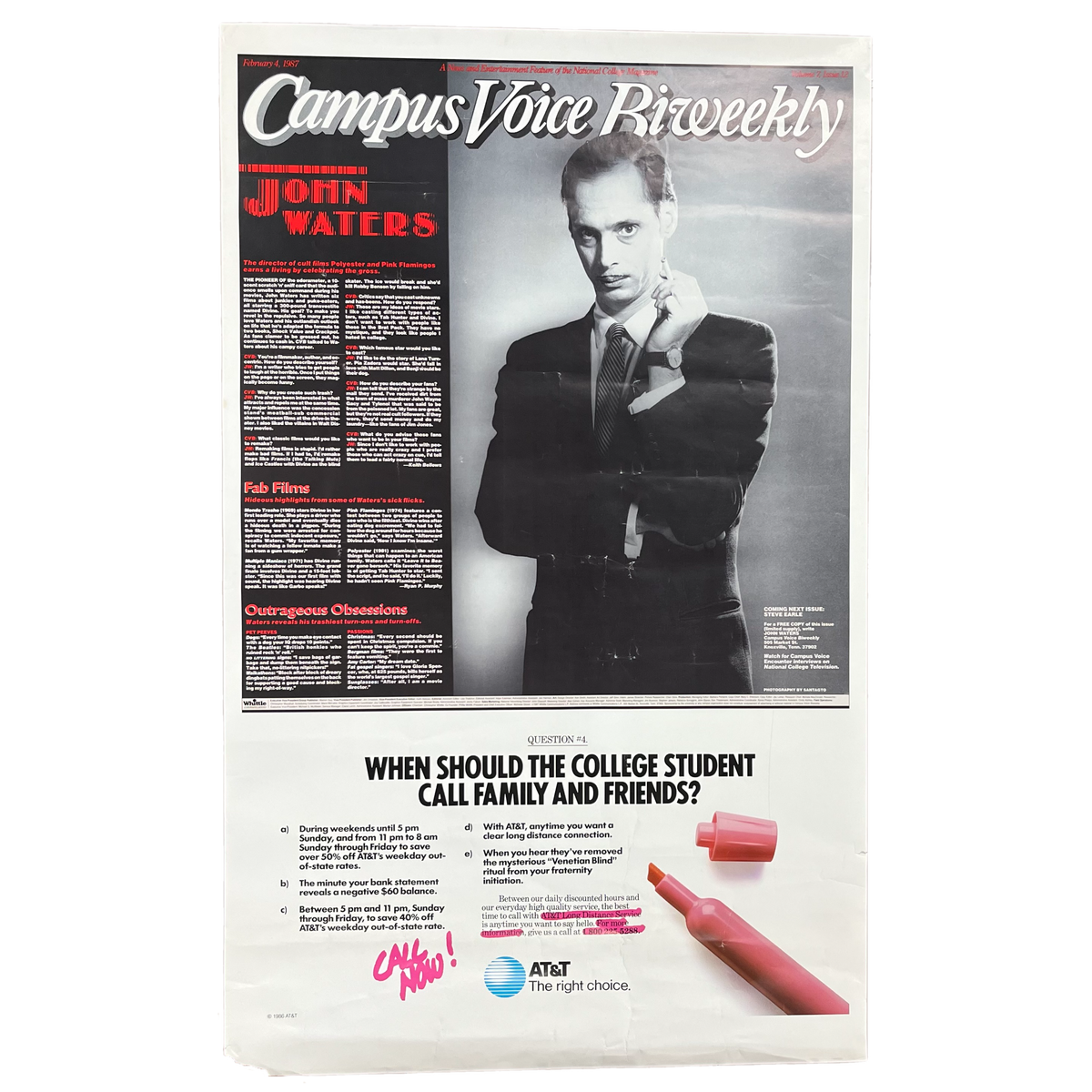 Vintage John Waters &quot;Campus Voice Biweekly&quot; Poster