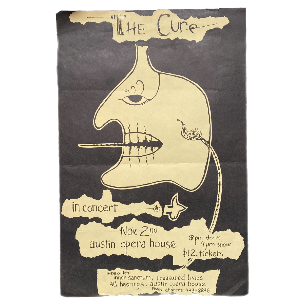 Vintage The Cure &quot;Austin Opera House&quot; 1984 Concert Poster