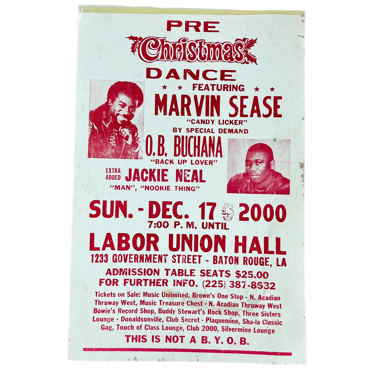 Vintage Pre Christmas Dance Marvin Sease O.B. Buchana Jackie Neal &quot;Labor Union Hall&quot; Show Poster
