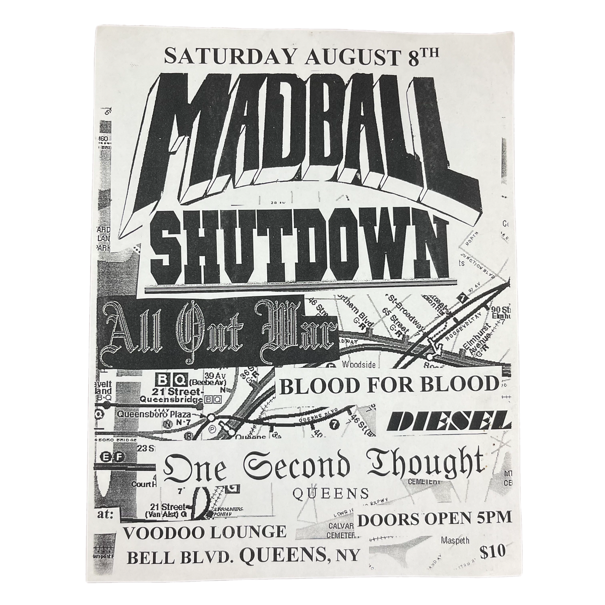 Vintage Madball All Out War Blood For Blood &quot;Voodoo Lounge&quot; Queens NY Show Flyer