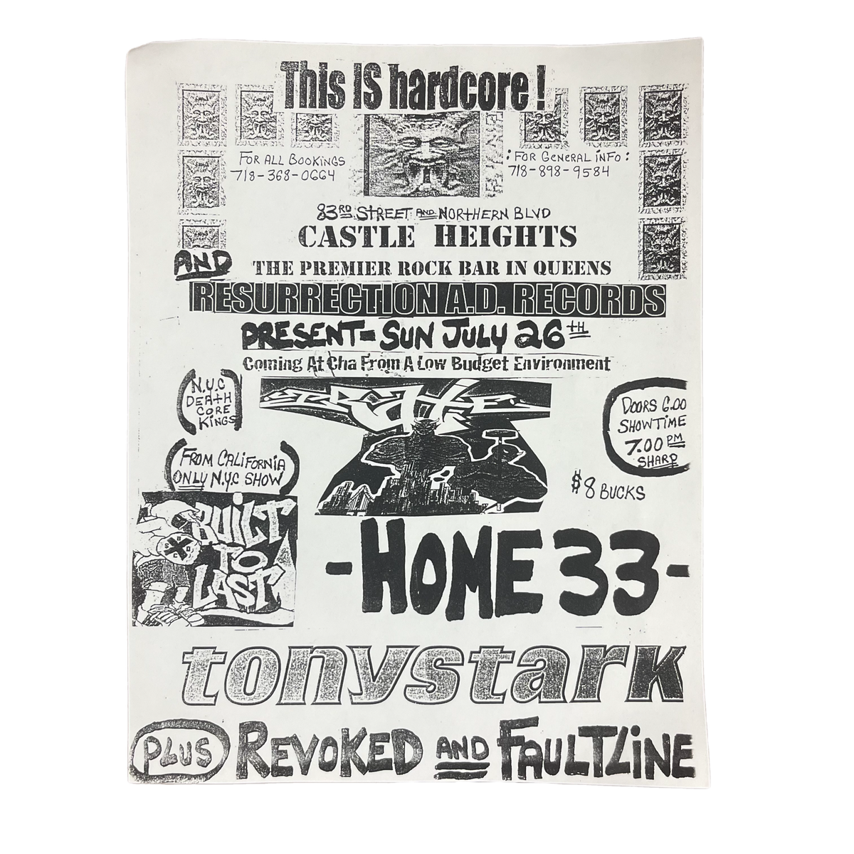 Vintage Irate Built To Last &quot;Castle Heights&quot; Queens, NY Show Flyer