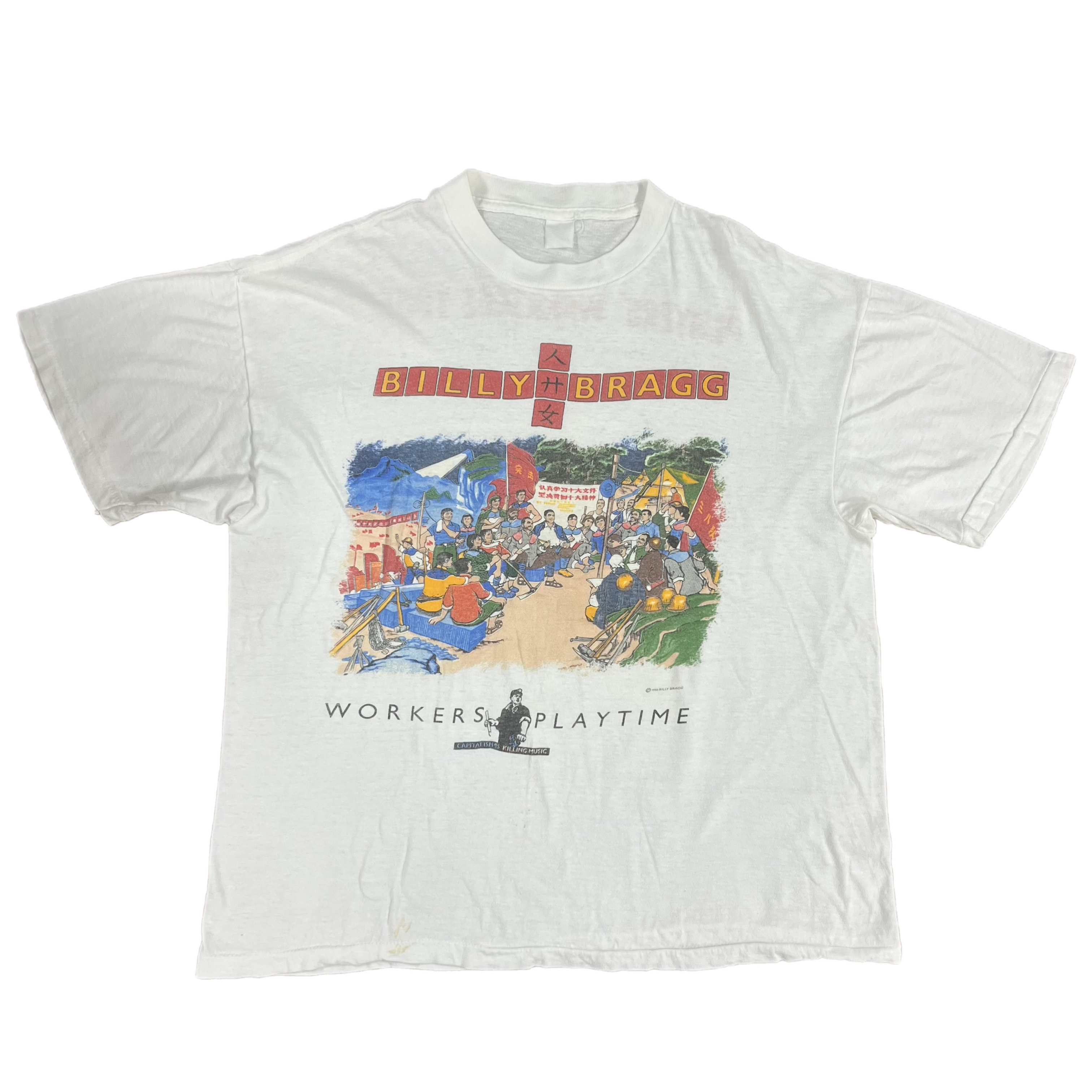 1988　ビリーブラッグ「ワーカーズプレイタイム」ゴー!ディスクツアーTシャツL Vintage Billy Bragg 