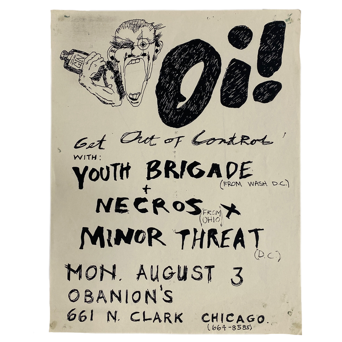 Vintage Minor Threat &quot;Obanion&#39;s Chicago&quot; Youth Brigade Necros Flyer