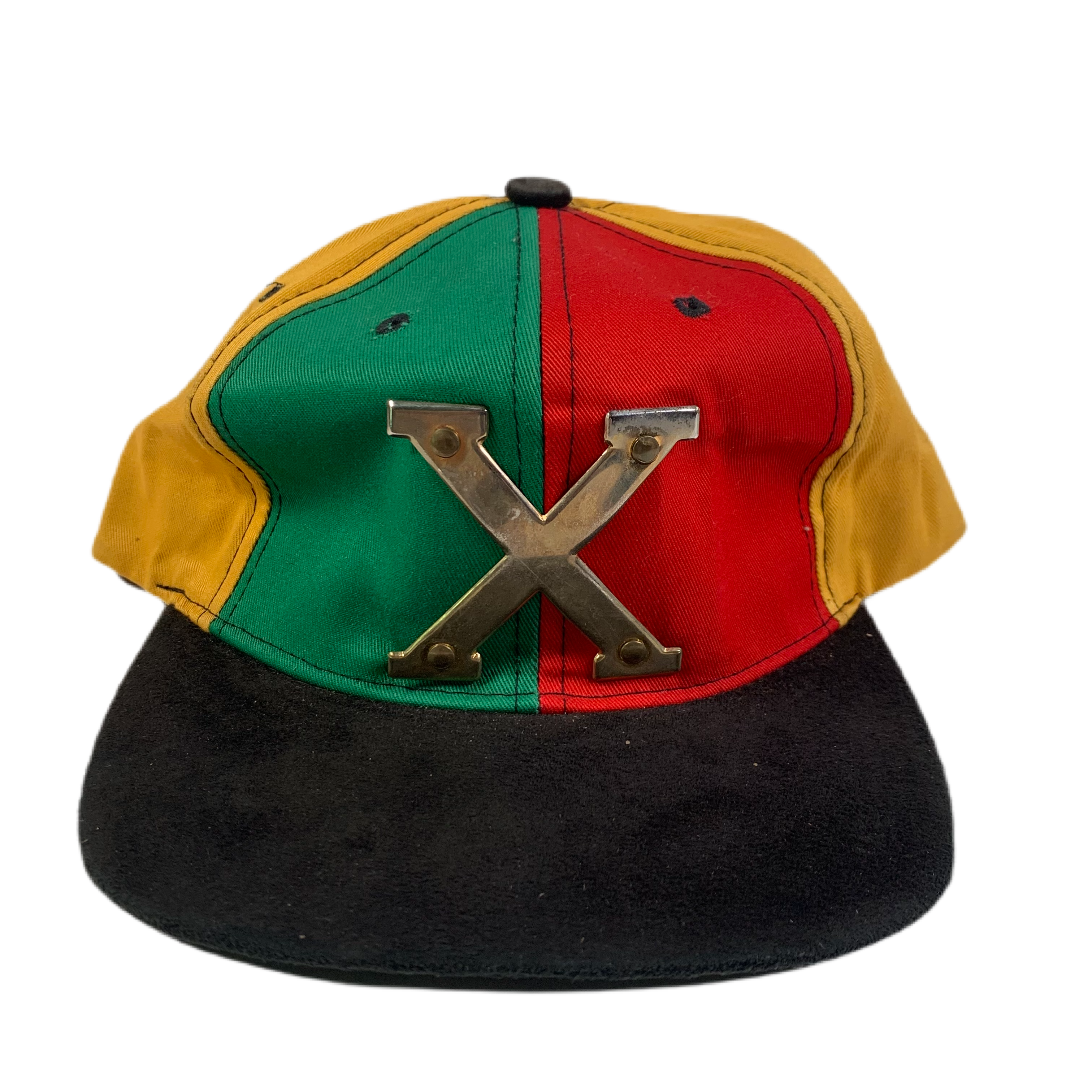 Malcolm X Vintage 90s Headmaster Snapback Hat Cap Black Gold
